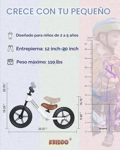 Vista 6 de KRIDDO Bicicleta de equilibrio para niños de 2 años con tableta de Led blanco