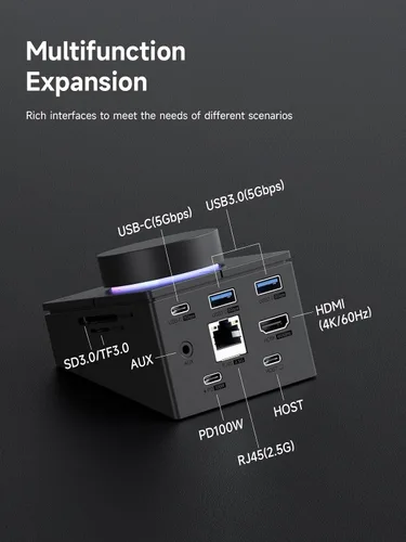 Vista 2 de Concentrador USB C de Hagibi con botones de acceso directo, estación de acoplamiento RGB tipo C con HDMI 4K@60Hz, PD de 100W, USB-C de 5Gbps, 2