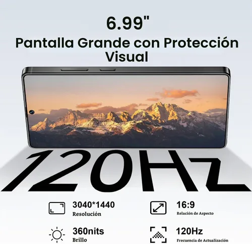 Vista 3 de 25 teléfono ultra desbloqueado, 8GB+256GB Android 14.0 teléfono Gris