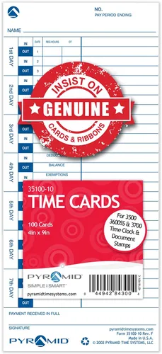 Vista 2 de Pyramid Time Systems - Tarjetas de tiempo recicladas al 30% (35100-10PK3) - 300 tarjetas For Pyramid Models 3500, 3500ss, 3600SS &3700ss Time