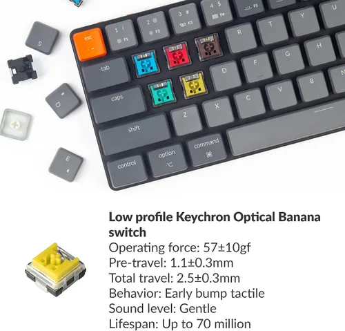 Vista 3 de Keychron K7 - Teclado mecánico inalámbrico Bluetooth inalámbrico con cable y conexión USB con diseño de 65% de diseño ultra delgado intercambiable