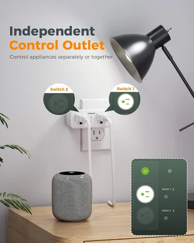 Vista 4 de TESSAN - Paquete de 2 enchufes inteligentes, toma de enchufe doble WiFi
