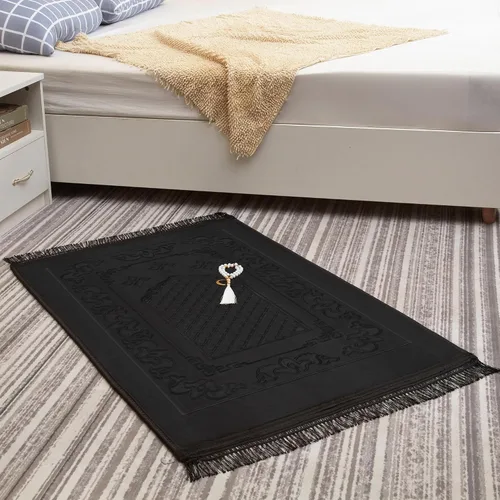 Vista 2 de Alfombra de oración musulmana con cuentas de oración Tasbih, suave y grande para oración islámica mate, alfombrilla de oración islámica acolchada