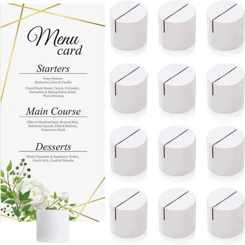 Vista 10 de Affrolling 12 soportes dorados para tarjetas de lugar, de madera, para números, mini soporte de mesa cilíndrica a granel para tarjetas