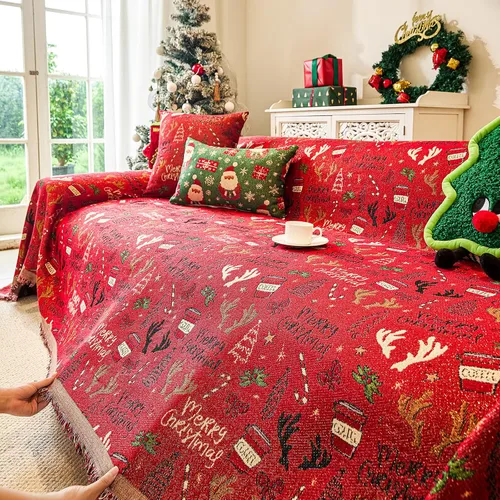 Vista 3 de DREAMINGO Funda de sofá de Navidad roja decorativa para sofá de vacaciones 2# Ciervo rojo de Navidad