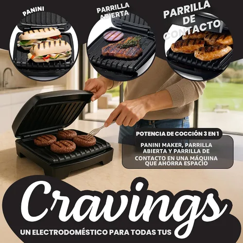 Vista 2 de Gourmia Parrilla interior y panini Maker – 4 porciones de contacto o parrilla abierta, cerámica antiadherente, luz indicadora de precalentamiento