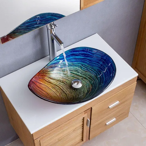Vista 9 de Fregadero de Vaso de Vidrio Negro Lovedima, Lavabo de Tocador de Baño Sobre Encimera