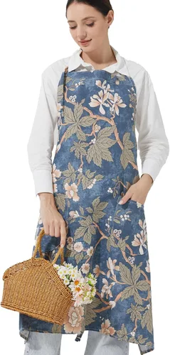 Vista 10 de Delantales de algodón y lino para hornear, talla grande, para mujer, con bolsillos, cocina