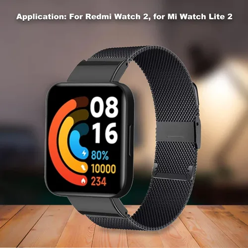 Vista 4 de Banda de reloj inteligente de malla de acero inoxidable premium para reloj 2 y Mi Watch Lite 2 (negro)