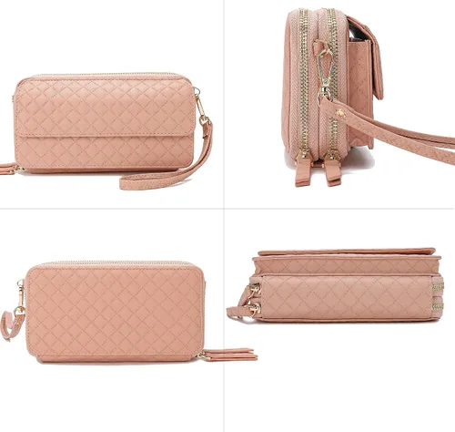 Vista 4 de Lanyani Cartera cruzada RFID con bolsillo para teléfono para mujer, cuero vegano