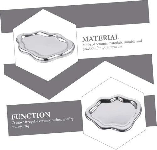 Vista 8 de USHOBE Irregular Ceramic Plate Wedding Decorations Ceramic Jewelry Holder Ceramic Ring Holder Earrings Necklaces Organizer Large Capacity Trinket