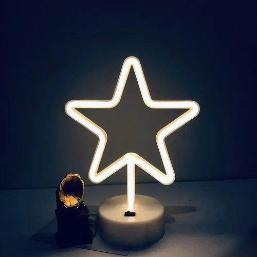 Vista 9 de ENUOLI Lámpara de luz LED de neón en forma de estrella blanca cálida con base, funciona con pilas y USB, letrero de neón LED en forma de estrella