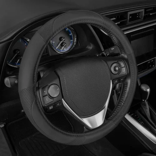 Vista 19 de Motor Trend GripDrive - Funda de cuero negro sintético para volante de automóvil, camión, camioneta, SUV, tamaño pequeño de 14 pulgadas, funda