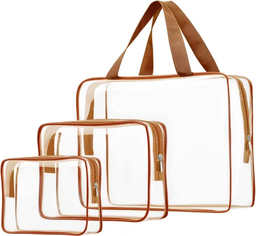 Vista 7 de 3 bolsas de cosméticos transparentes, aprobadas por la TSA, juego de bolsas de aseo transparentes para viajes, playa, bolsa de organización