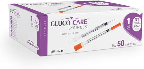 Vista 9 de GLUCO-CARE - Jeringas de 1ml/cc, 31G x 5/16’’ (8mm), con tapa naranja, caja de 50 piezas