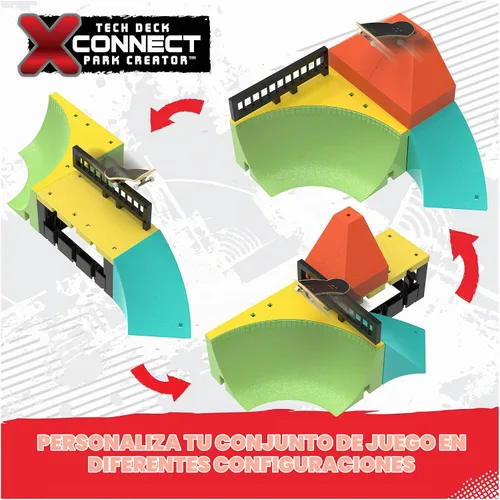 Vista 2 de Tech Deck, Quarter Bowl Ruckus X-Connect Park Creator, juego de rampas personalizable y construible con monopatín de dedos exclusivo, juguete