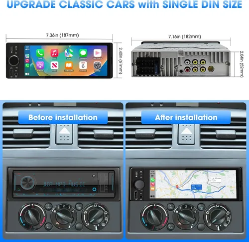 Vista 6 de Estéreo de CarPlay de un solo DIN: Radio con pantalla táctil automática Android para autos clásicos Pantalla IPS de 6,5 pulgadas Navegación