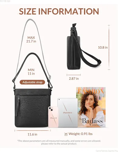 Vista 4 de SYTRAH Bolsos cruzados para mujer, bolso cruzado de cuero Vagan de alta calidad, correa ajustable, bolso de hombro ligero con borla