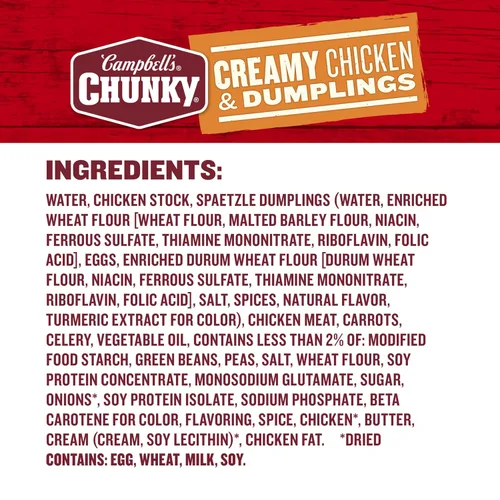 Vista 3 de Campbell's Chunky Sopa, sopa cremosa de pollo y dumplings, lata de 16.3 onzas (caja de 8)