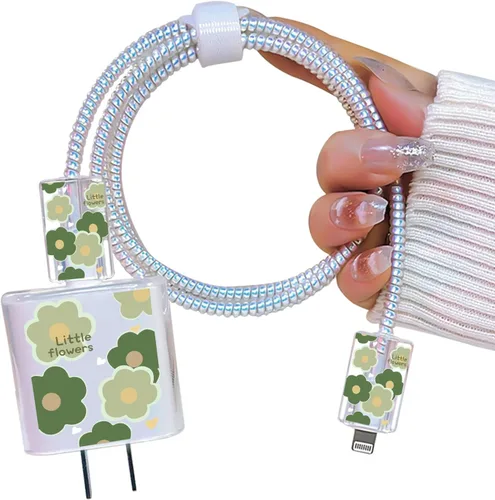 Vista 14 de Lindo protector de cable para cargador adaptador de iPhone, diseño de flores de crisantemo rojo, cable de datos de TPU suave, funda USB-C