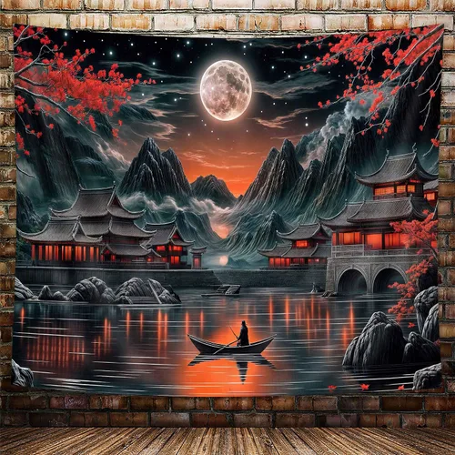 Vista 13 de Tapiz de cascada de bosque, flores de paisaje natural, tapices para colgar en la pared para hombres y niños, decoración de arte de pared, decoración