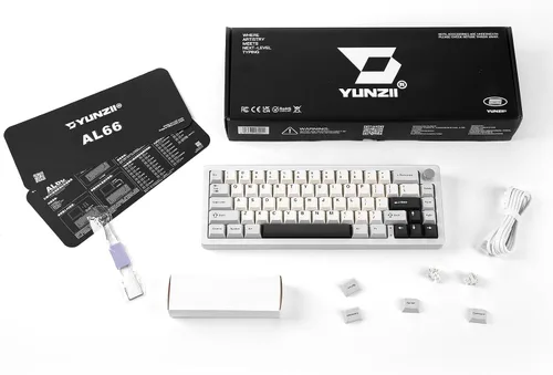 Vista 7 de YUNZII Teclado mecánico inalámbrico AL66, CNC de aluminio completo, control de perilla del 65%, Bluetooth2.4Gcableado, interruptores prelubricados