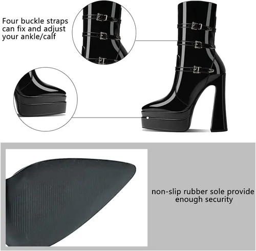 Vista 3 de Artrotter Botas de plataforma puntiaguda para mujer, botas de combate de tacón alto con cremallera de tamaño, botines de plataforma doble apilada