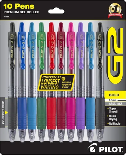 Vista 3 de Pilot G2 Premium - Bolígrafos retráctiles de tinta de gel de alta calidad, punta gruesa (1.0mm), bolígrafos de gel 1.0, surtidos, paquete de 10