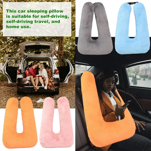 Vista 7 de Almohada de viaje para automóvil (28 x 18 pulgadas), almohada en forma de U, almohada de sueño de viaje de larga distancia para soporte de cabeza