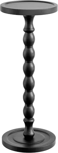 Vista 15 de Mesa auxiliar redonda pequeña, mesa de madera de acacia para espacios pequeños, mesas decorativas modernas, mesas auxiliares de café con pedestal
