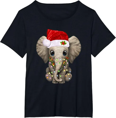 Vista 30 de Lindo elefante de Navidad luz divertido elefante amante de Navidad regalo camiseta Negro