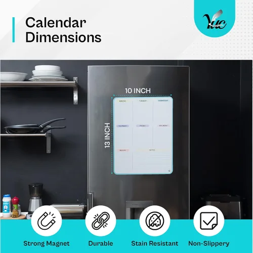 Vista 7 de Calendario magnético de borrado en seco de 13 x 10 pulgadas, pizarra blanca para refrigerador