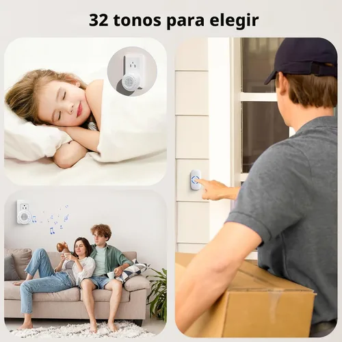 Vista 7 de Timbre inalámbrico, kit de timbre PHYSEN con 1 transmisor, 1 receptor, resistente al agua, funciona a 1000 pies, 32 tonos de timbre, 4 niveles