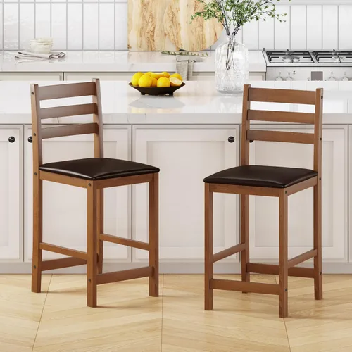 Vista 9 de 24'' Counter Height Bar Stools Set of 2, Solid Wood Island Chairs for Kitchen, Stools for Kitchen Counter, Black Negro