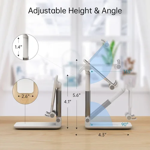Vista 2 de Soporte para teléfono celular – Soporte para celular de altura ajustable para escritorio, soporte plegable de escritorio de aluminio para celular