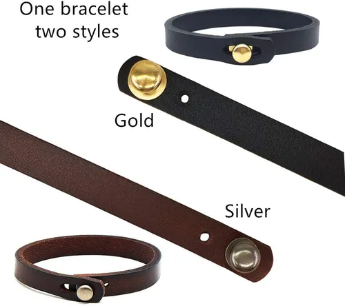 Vista 2 de Pulsera de cuero genuino para hombre, hecha a mano, ajustable, estilo punk, pulsera de cuero para hombres