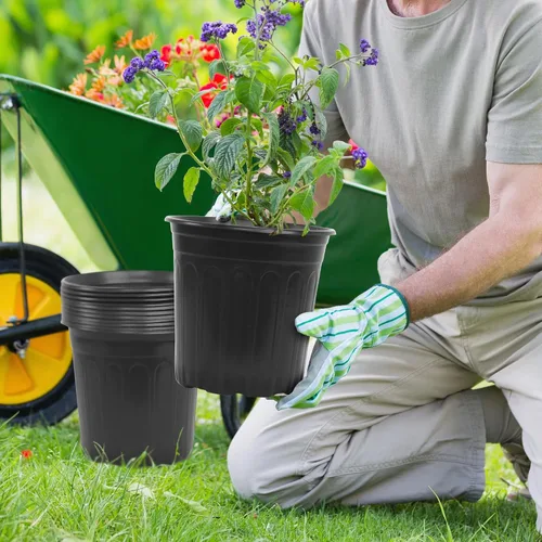 Vista 7 de 50 piezas de macetas de 2 galones para vivero, macetas de plástico suave y engrosadas con agujeros, contenedor de plántulas de flores de jardín