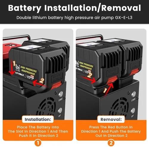 Vista 5 de GX PUMP Compresor de aire PCP L3 4500Psi/320Bar/32Mpa, compresor PCP con baterías de litio duales de 18 V, presión establecida y apagado automático