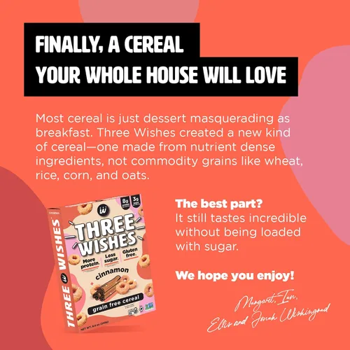 Vista 6 de Cereales para el desayuno a base de plantas y veganos de Three Wishes, con sabor a canela, 1 paquete, merienda rica en proteínas y baja en azúcar