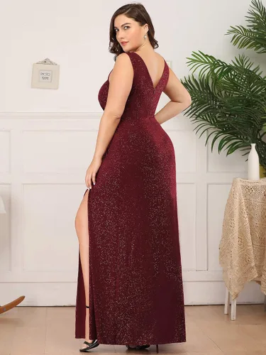 Vista 2 de Ever-Pretty Plus Vestido de noche con cuello en V para mujer, con abertura lateral, talla grande, 07505