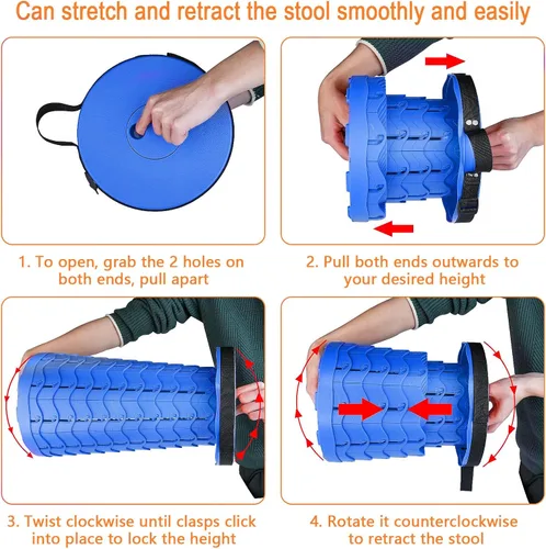 Vista 5 de Taburete plegable mejorado, ligero pero más resistente, con capacidad de carga, 400 libras, taburete plegable portátil para camping, pesca, Azul