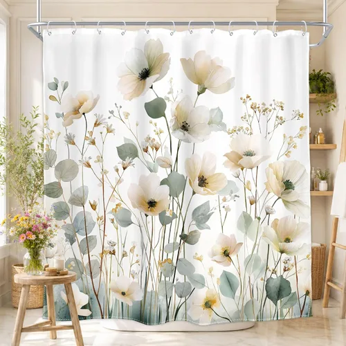 Vista 10 de Cortina de ducha floral roja para baño, 60 pulgadas de ancho x 72 pulgadas de largo, flor de cerezo, ciruela, estética asiática, japonesa, acuarela
