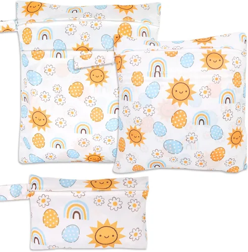 Vista 21 de 3 bolsas para pañales de tela para bebé, impermeables, reutilizables, con 2 bolsillos con cremallera y asa, bolsas de lavandería lavables