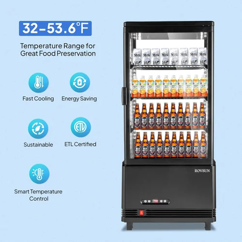 Vista 3 de ROVSUN Refrigerador Comercial con Vitrina de 3 Pies Cúbicos, Enfriador Refrigerador de Bebidas con Puerta de Vidrio Exhibidor Refrigerador c/LED