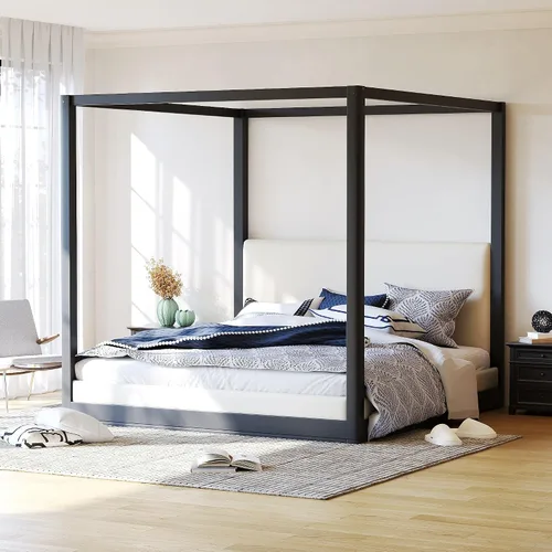 Vista 11 de Wood Canopy Platform Bed Full with Headboard, Trundle and 3 Drawers Negro-8.1