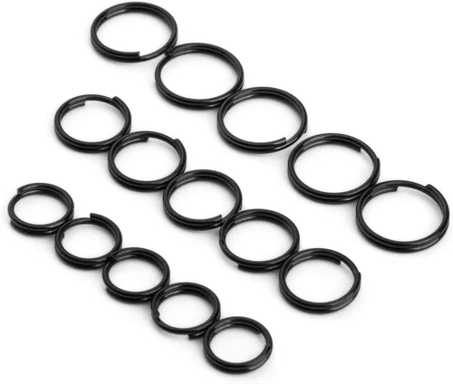 Vista 8 de FEGVE Llaveros de titanio, anillos divididos, llaveros pequeños no magnéticos, anillos de salto, 15 piezas, mezcla de 10/12/0.551 in, Negro