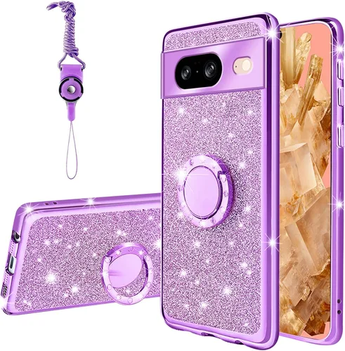 Vista 50 de Funda compatible con Google Pixel 6 Pro para mujer, con purpurina, suave, elegante, transparente, TPU de lujo, bonita funda protectora con correa