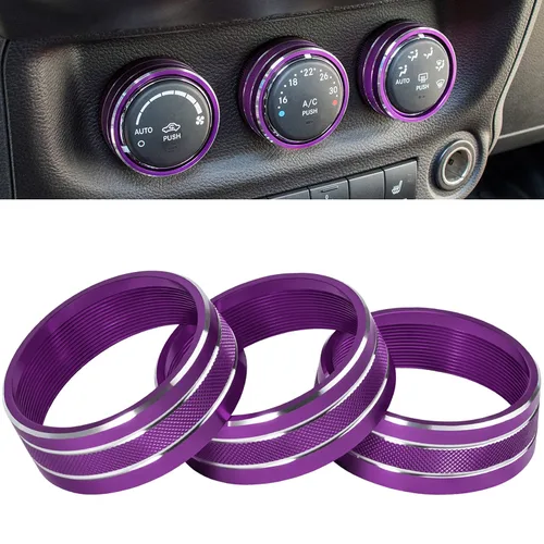 Vista 11 de Cubierta de botón de audio para aire acondicionado, decoración de anillo giratorio para interruptor, trim para Jeep Wrangler JK JKU Patriot Negro