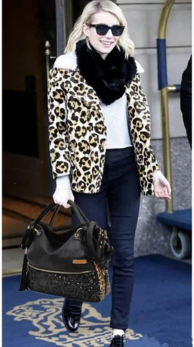 Vista 5 de Cayla Totobag - Bolso de hombro con estampado de leopardo para mujer, bolso grande con borla, Impresión de leopardo
