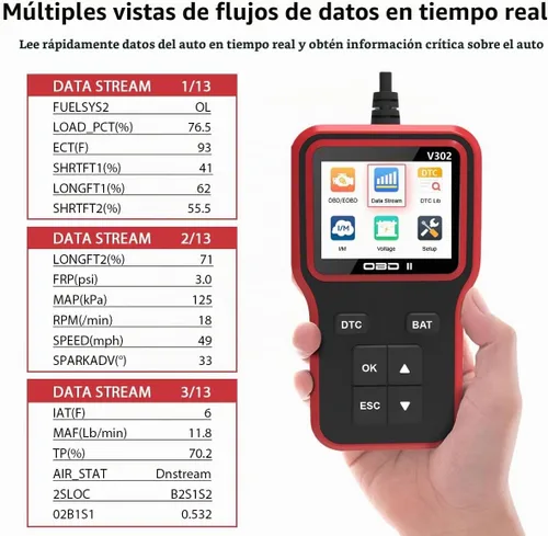 Vista 3 de Escáner OBD2 con probador de batería, herramienta de diagnóstico de automóvil para verificar la luz del motor y limpiar códigos de error, lector